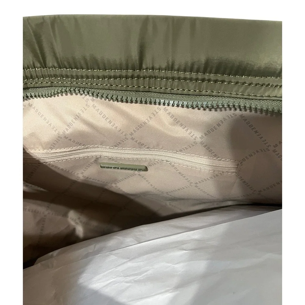 Steve Madden Olive Green Quilted Tote Bag Zip Pocket New with Tags‎